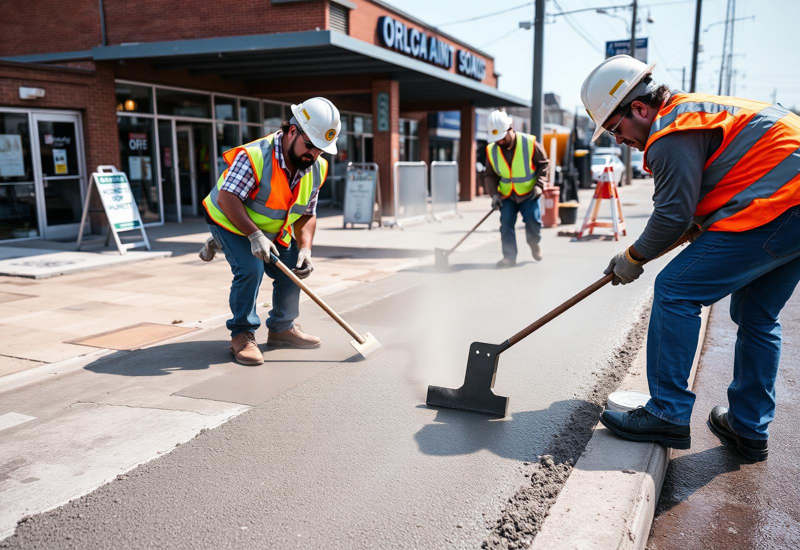 Commercial sidewalk crew at work